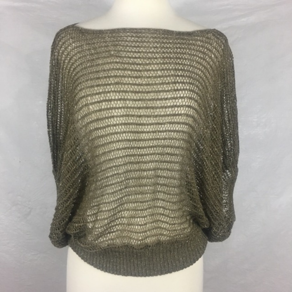 3/$15 Gold crochet Wide Neck Batwing Sweater M/L
